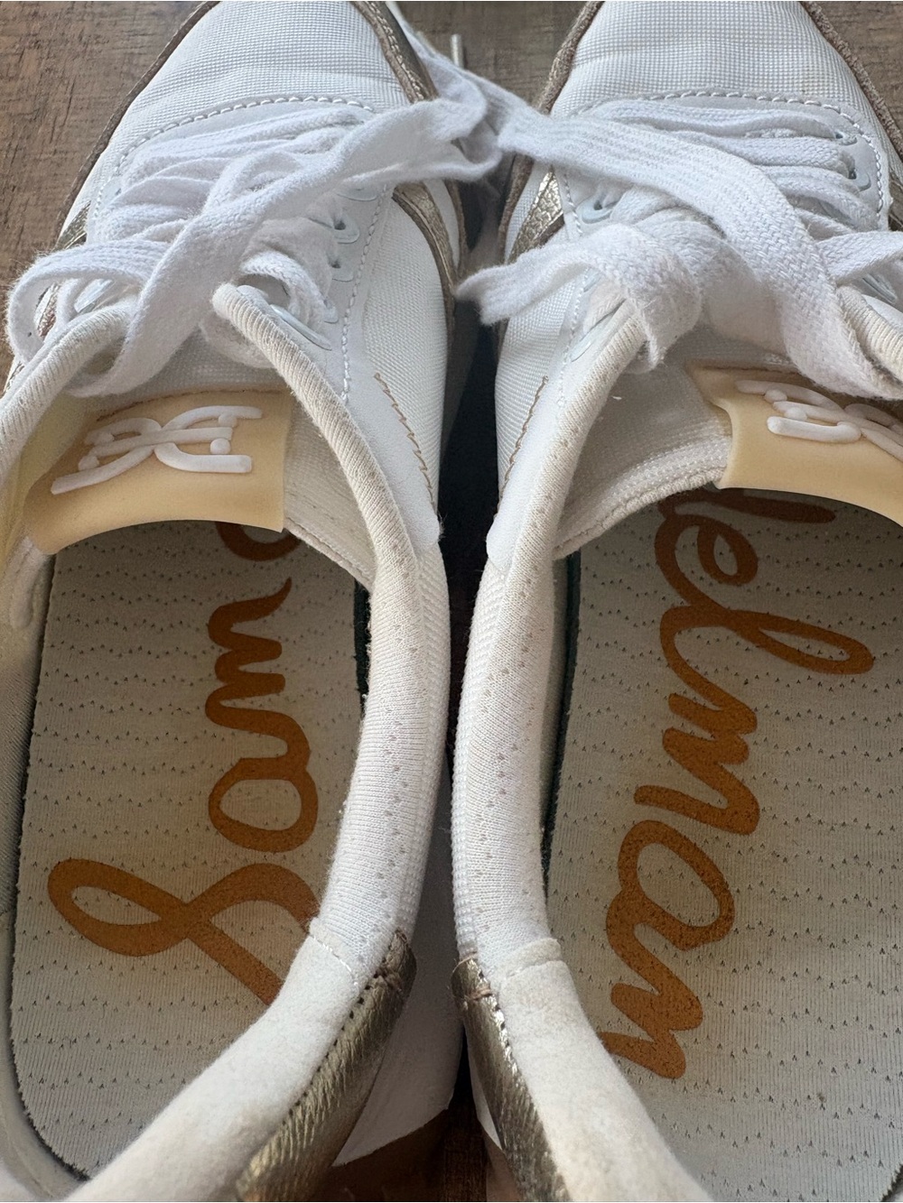 Sam Edelman White and Metallic Gold Platform Sneakers - Picture 5 of 8